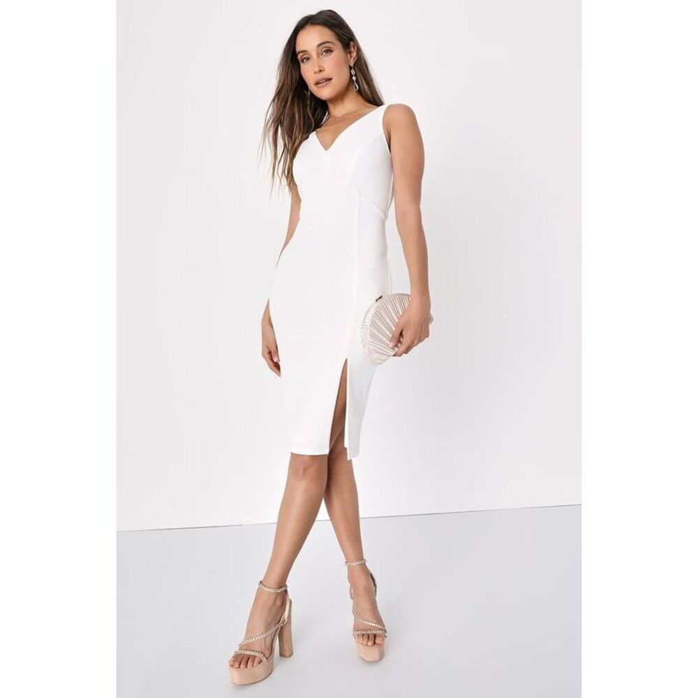 Lulus Iconic Moment White Bodycon Midi Dress - Size S